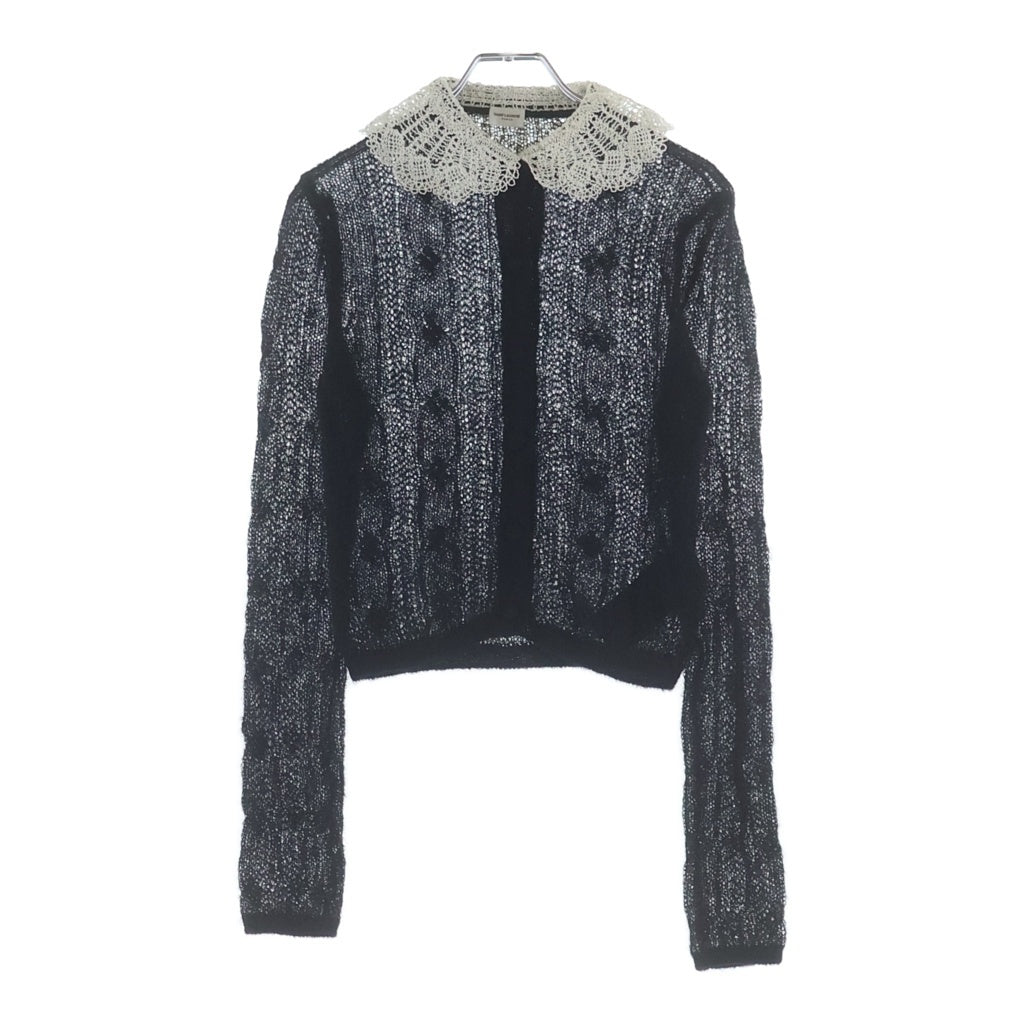 SAINT LAURENT PARIS(サンローランパリ) レースカラー モヘア ニット カーディガン ブラック レディース 705831