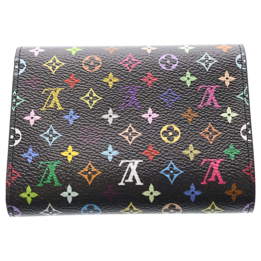 LOUIS VUITTON(ルイヴィトン) LV×TM モノグラムマルチカラー ポルトフォイユ コンパクトウォレット 二つ折り財布 コインケース ブラック レザー M14163 シルバー金具 レディース