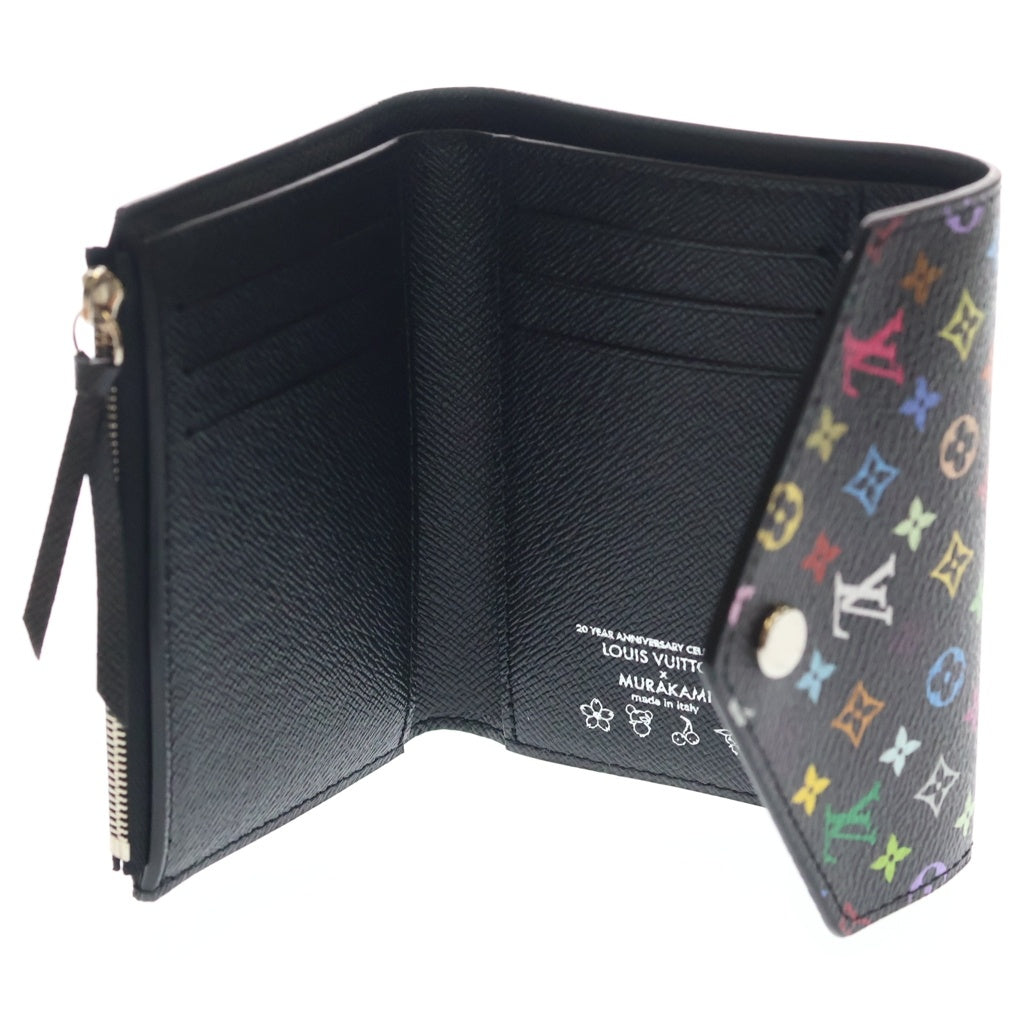 LOUIS VUITTON(ルイヴィトン) LV×TM モノグラムマルチカラー ポルトフォイユ コンパクトウォレット 二つ折り財布 コインケース ブラック レザー M14163 シルバー金具 レディース