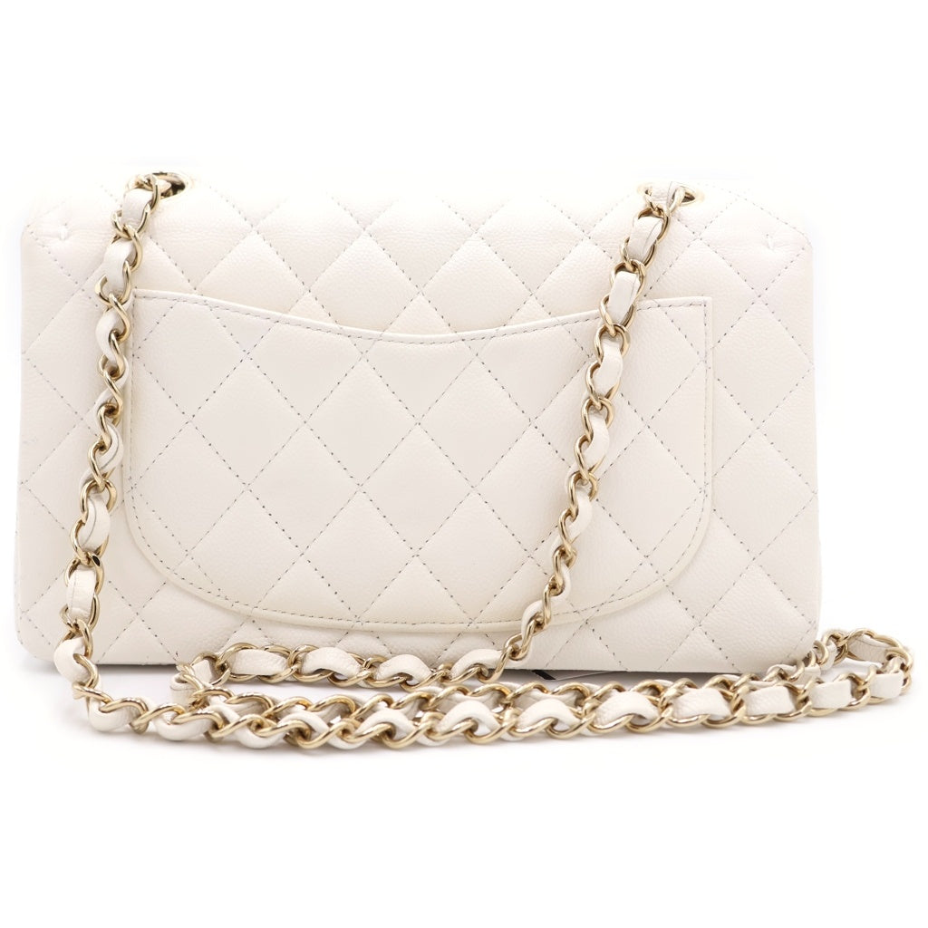 CHANEL(シャネル) マトラッセ23 キャビアスキン ダブルフラップ ダブルチェーン キャビアスキン ショルダーバッグ ホワイト ゴールド金具 レディース