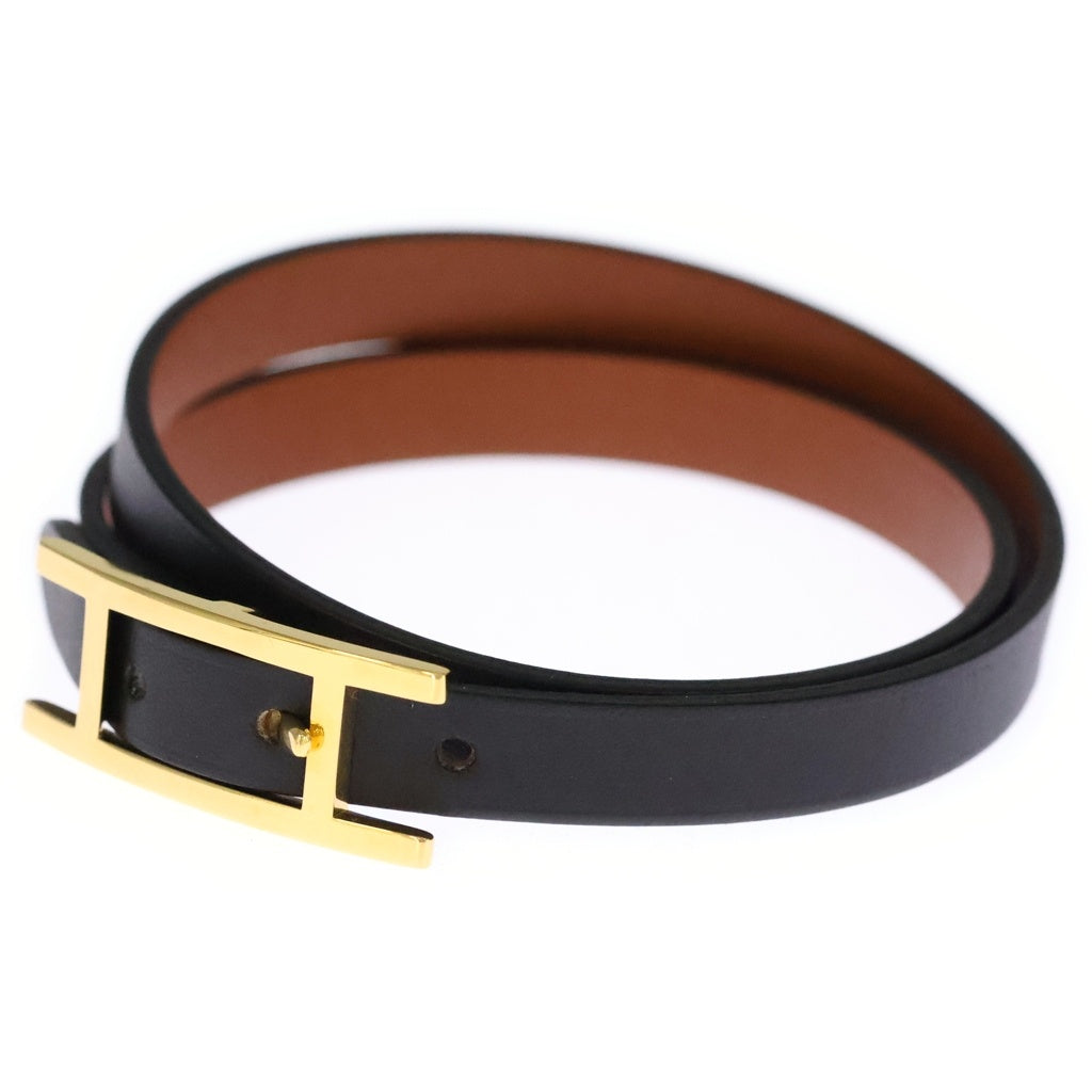 HERMES(エルメス) ビーアピ ドゥブルトゥール レザー ゴールド金具 ブレスレット バングル ベルト ブラック
