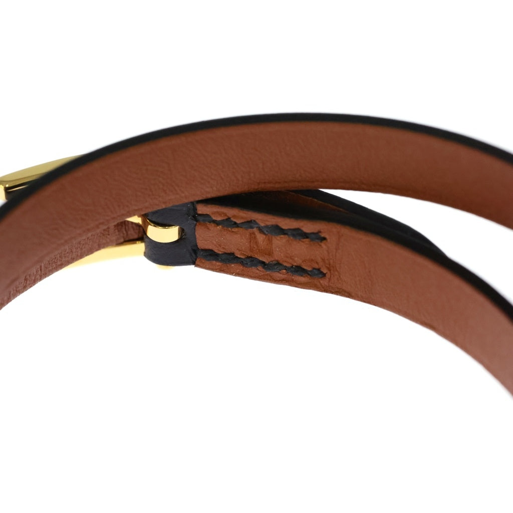 HERMES(エルメス) ビーアピ ドゥブルトゥール レザー ゴールド金具 ブレスレット バングル ベルト ブラック