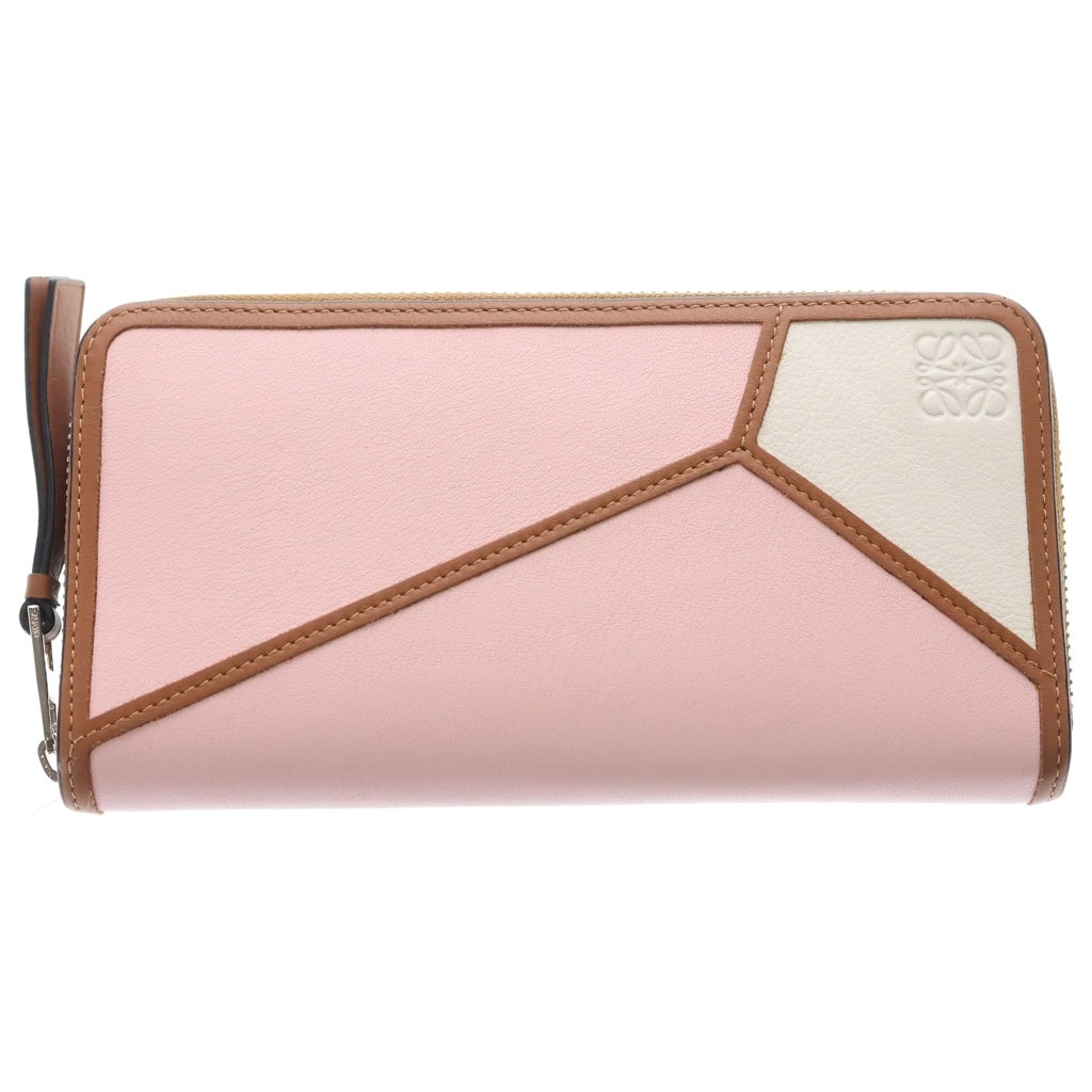 LOEWE(ロエベ) パズル ジップアラウンドウォレット ロングウォレット ピンク×ブラウン カーフレザー マルチカラー 122N30XF13 シルバー金具 レディース
