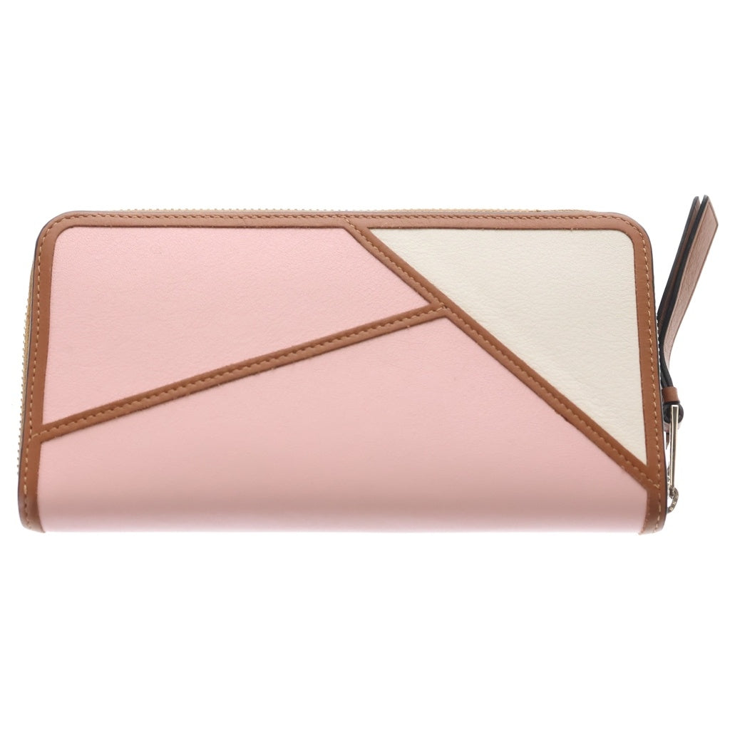 LOEWE(ロエベ) パズル ジップアラウンドウォレット ロングウォレット ピンク×ブラウン カーフレザー マルチカラー 122N30XF13 シルバー金具 レディース