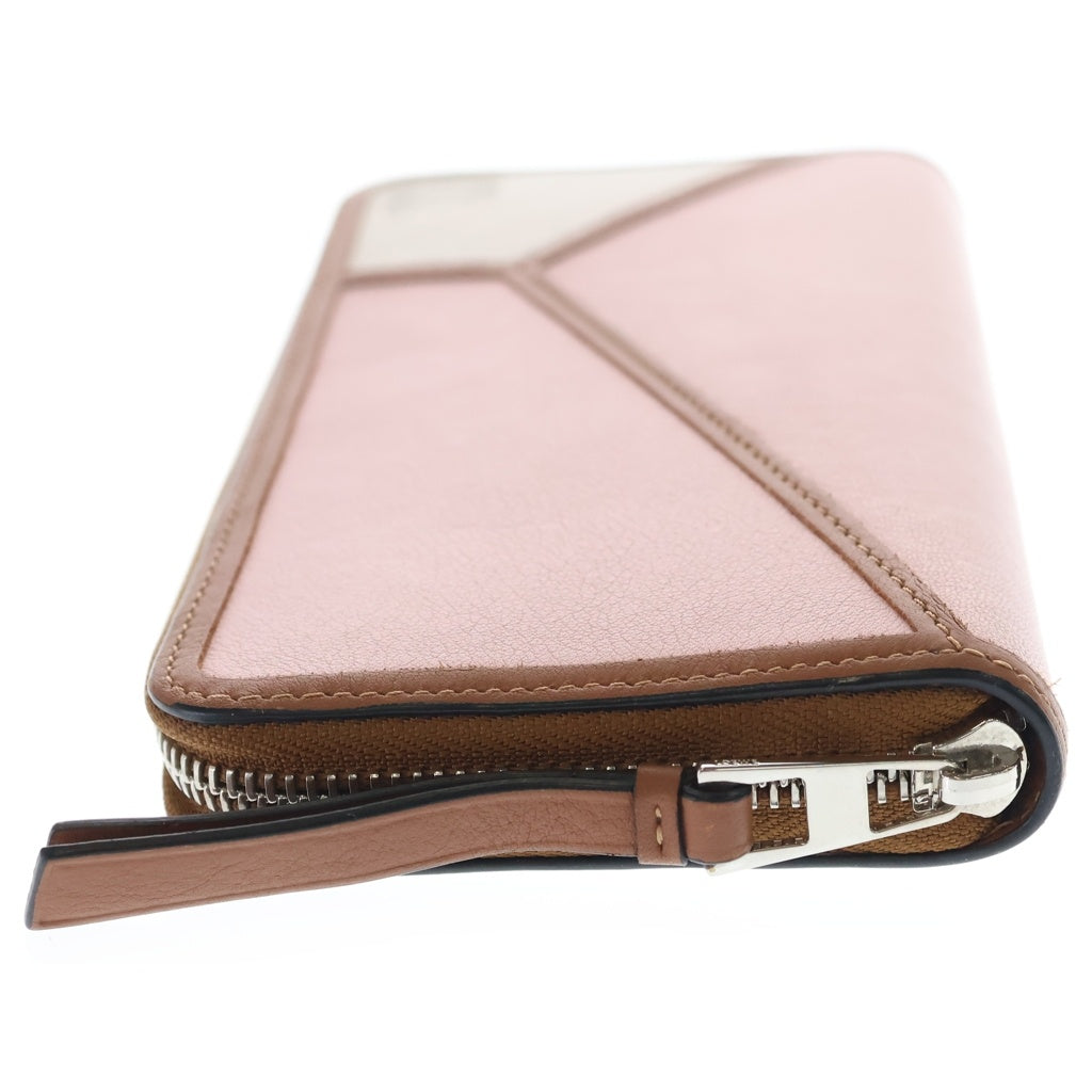LOEWE(ロエベ) パズル ジップアラウンドウォレット ロングウォレット ピンク×ブラウン カーフレザー マルチカラー 122N30XF13 シルバー金具 レディース