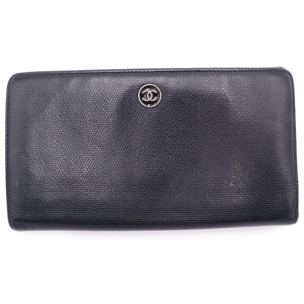 CHANEL(シャネル) ココマーク ココボタン レザー 二つ折り長財布 ブラック