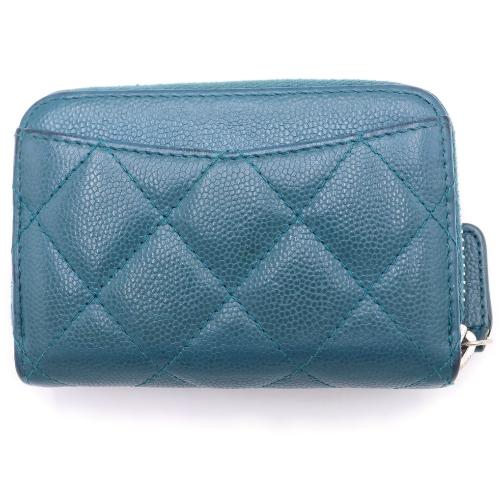 CHANEL(シャネル) マトラッセ キャビアスキン シルバー金具 コインパース コインケース コンパクト財布 グリーン系