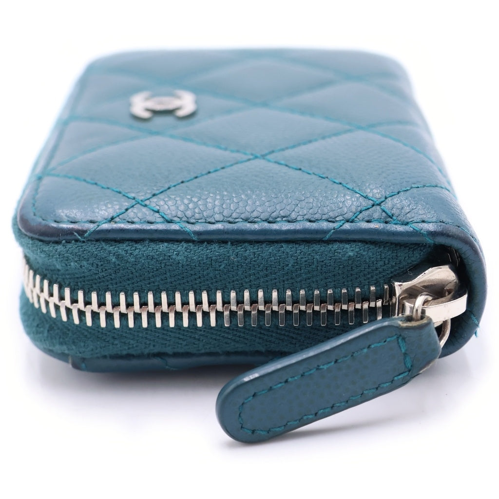 CHANEL(シャネル) マトラッセ キャビアスキン シルバー金具 コインパース コインケース コンパクト財布 グリーン系