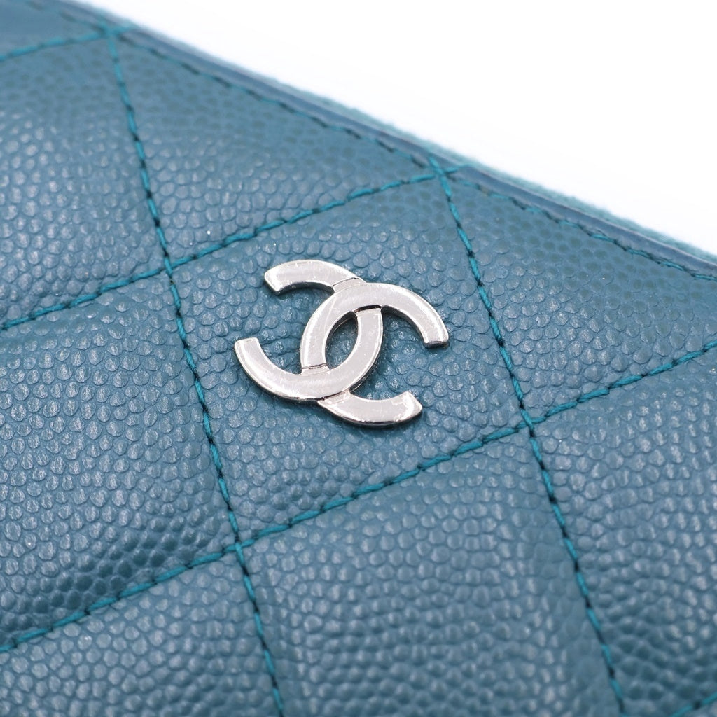 CHANEL(シャネル) マトラッセ キャビアスキン シルバー金具 コインパース コインケース コンパクト財布 グリーン系