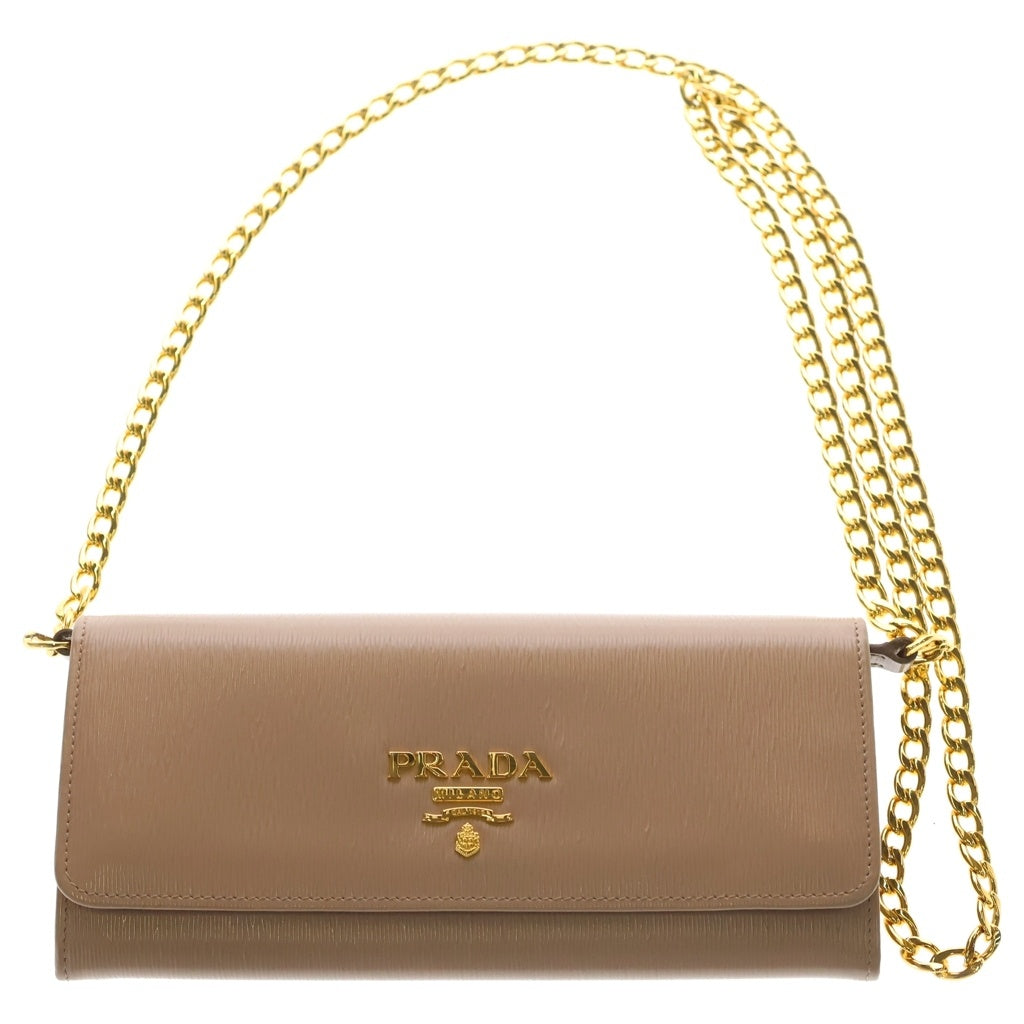 PRADA(プラダ) レザー チェーンショルダー ウォレット ポーチ ベージュ 1BP290 レディース