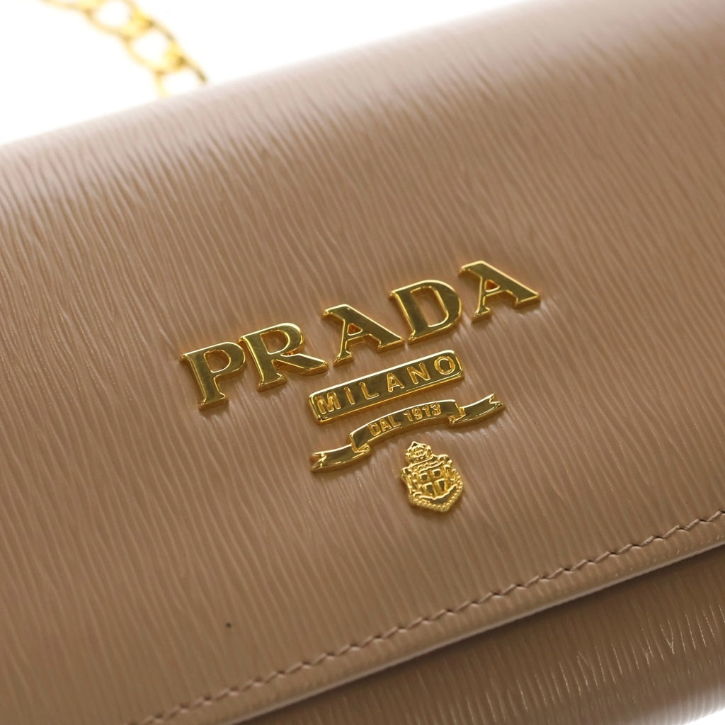 PRADA(プラダ) レザー チェーンショルダー ウォレット ポーチ ベージュ 1BP290 レディース