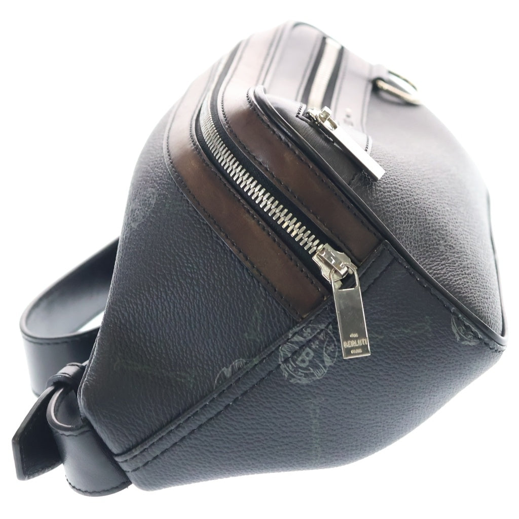 Berluti(ベルルッティ) シグネチャー ボディバッグ ウエストバッグ ショルダーバッグ ブラック×ブラウン レザー シルバー金具