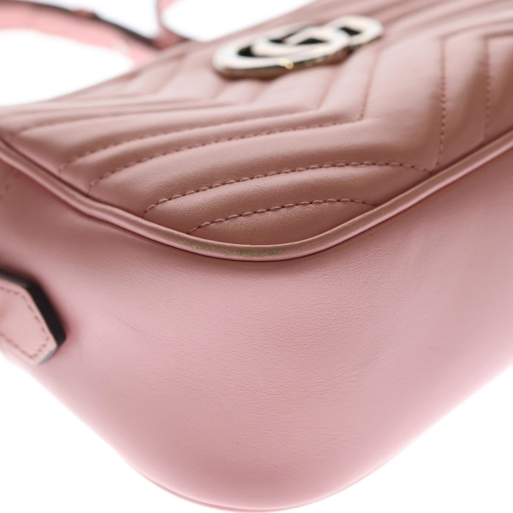 GUCCI(グッチ) GGマーモント キルティング チェーンショルダーバッグ ピンク レザー 447632 シルバー金具 レディース