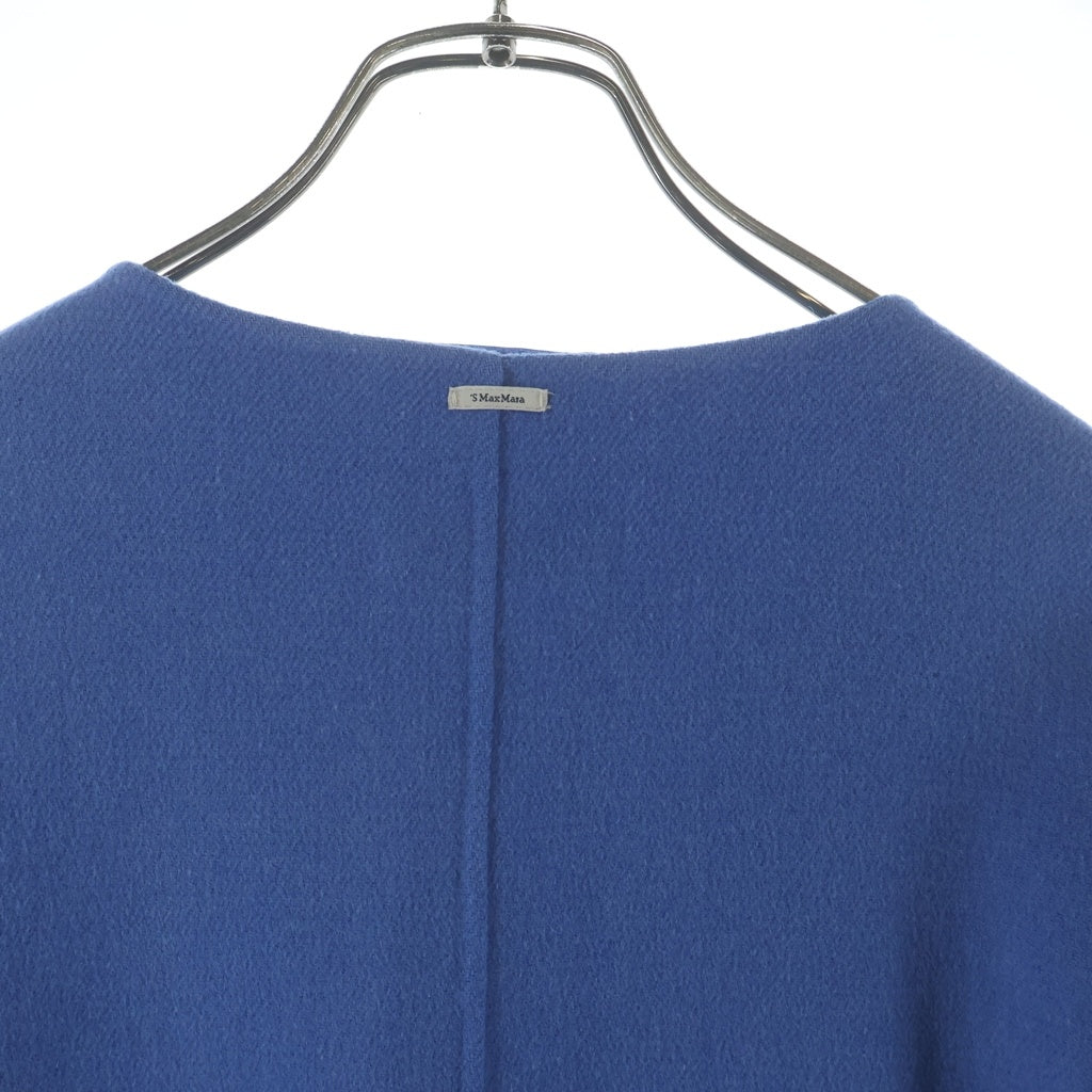 Max Mara(マックスマーラ) ウール ノーカラー ベルト付き ガウン ロングコート ブルー レディース