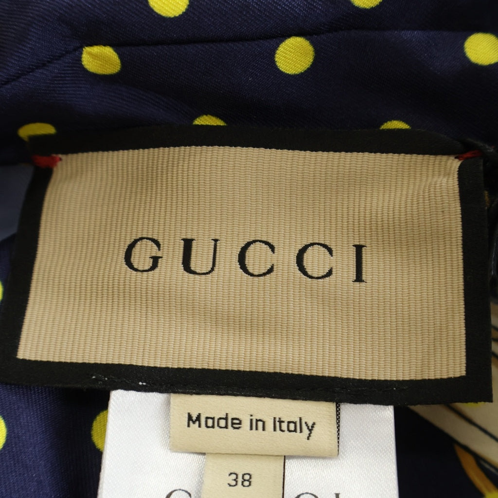 GUCCI(グッチ) ZANUR クロップド 半袖シャツ ボタンダウン シルク 総柄 ネイビー 744796 レディース