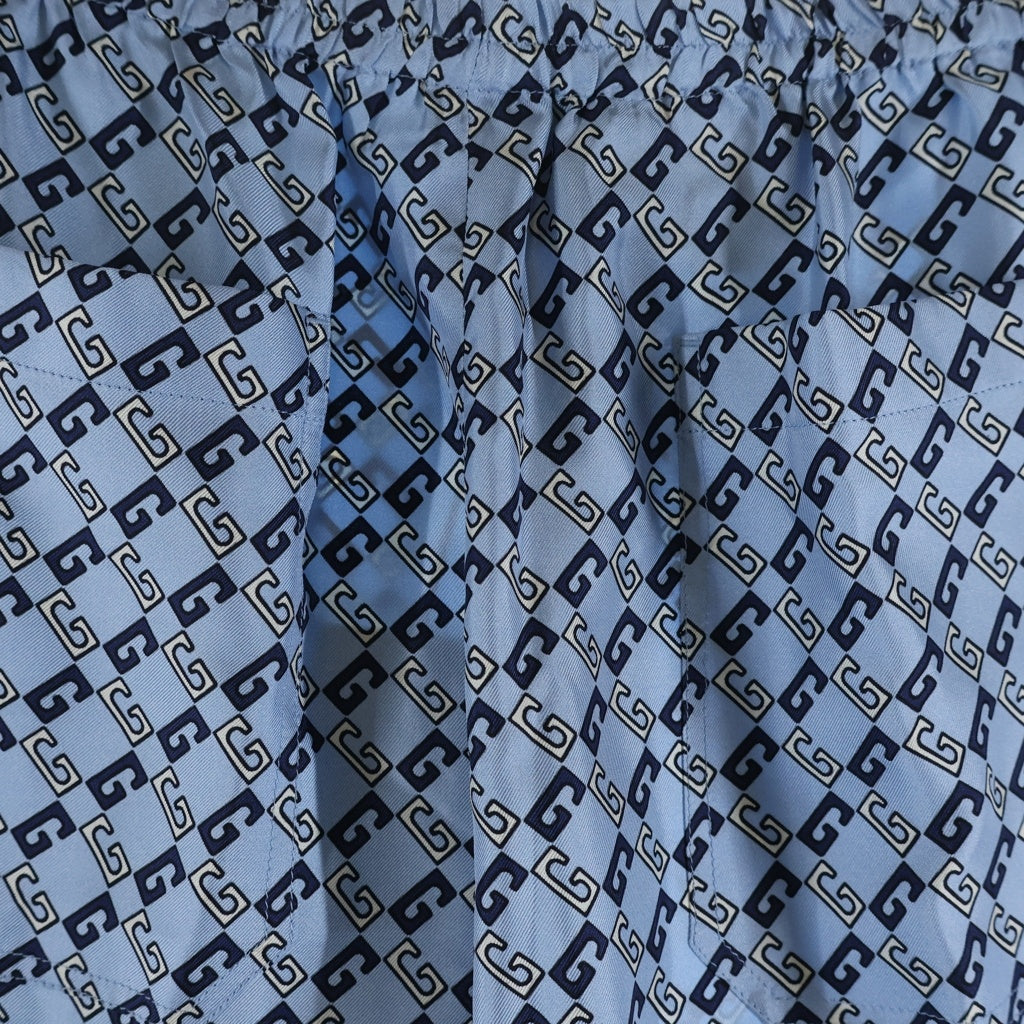 GUCCI(グッチ) ZAMZY ロゴ ショートパンツ ブルー系 総柄 シルク #48 672698 レディース