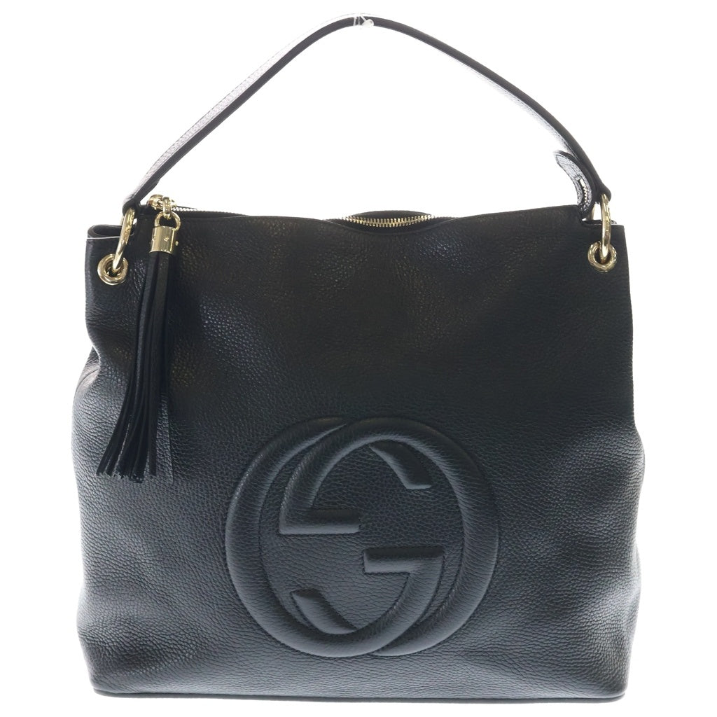 GUCCI(グッチ) ソーホー インターロッキングG レザー フリンジ チェーントートバッグ ゴールド金具 ブラック 536194 レディース