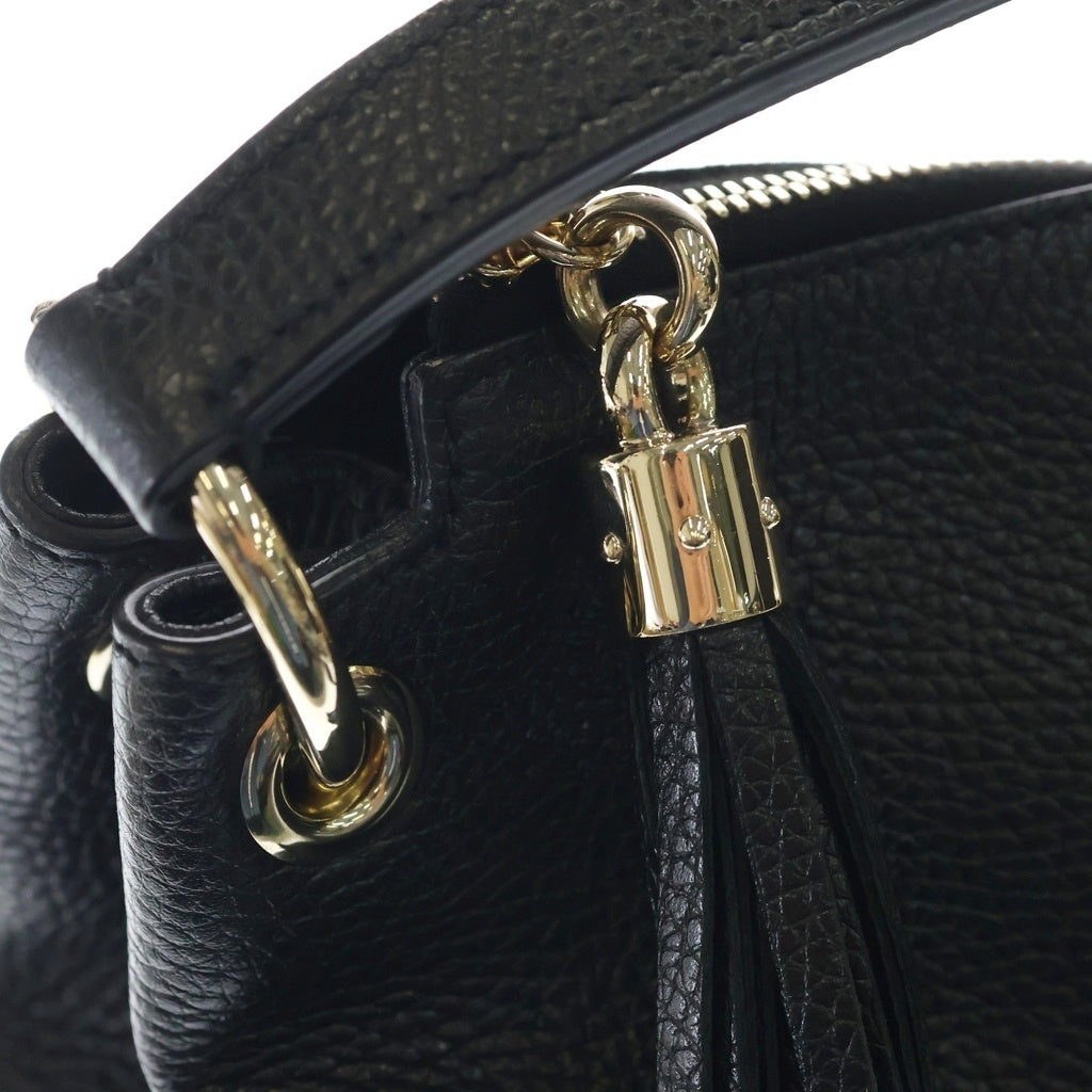 GUCCI(グッチ) ソーホー インターロッキングG レザー フリンジ チェーントートバッグ ゴールド金具 ブラック 536194 レディース
