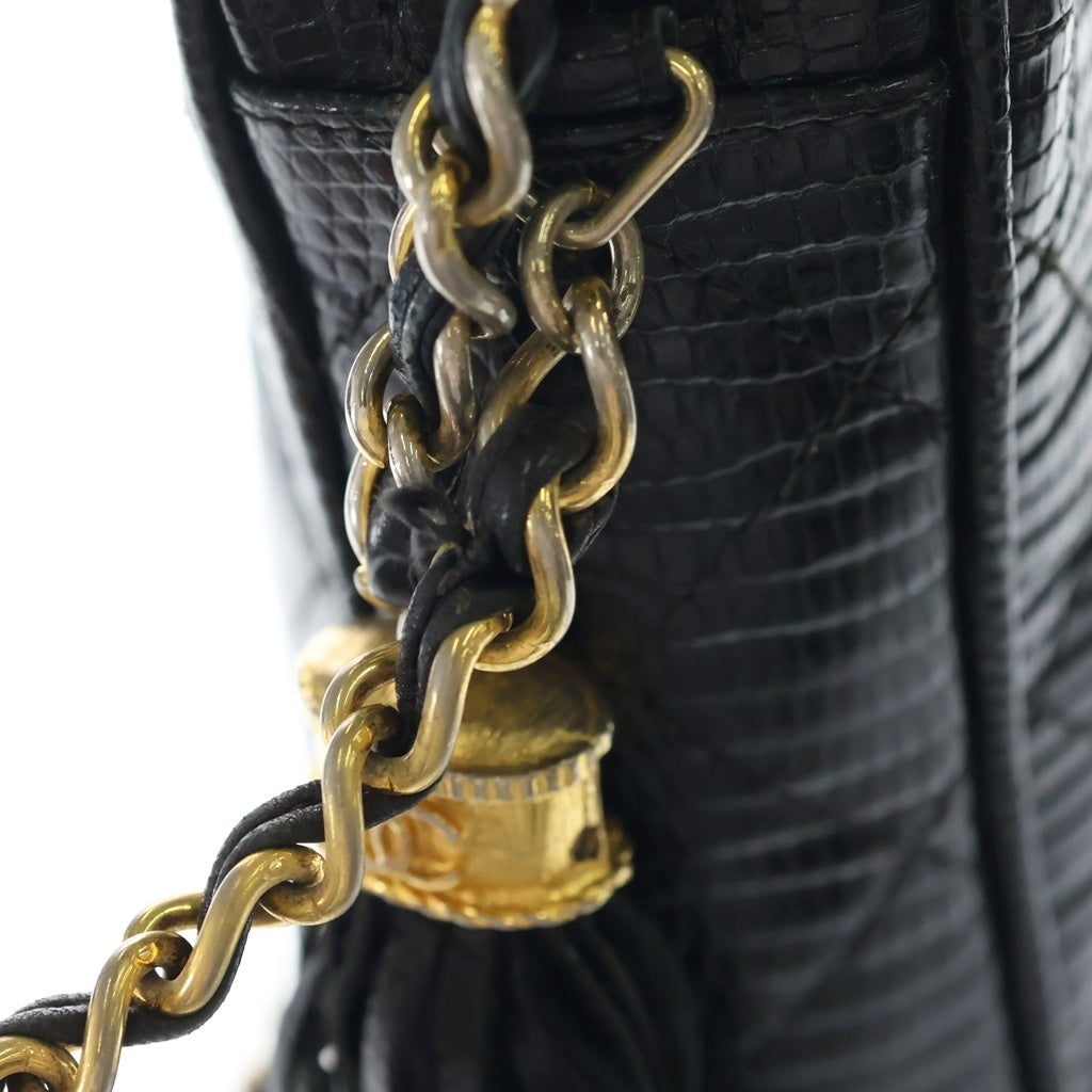 CHANEL(シャネル) ココマーク フリンジ チェーンショルダーバッグ ミニバッグ ブラック ゴールド金具 レディース