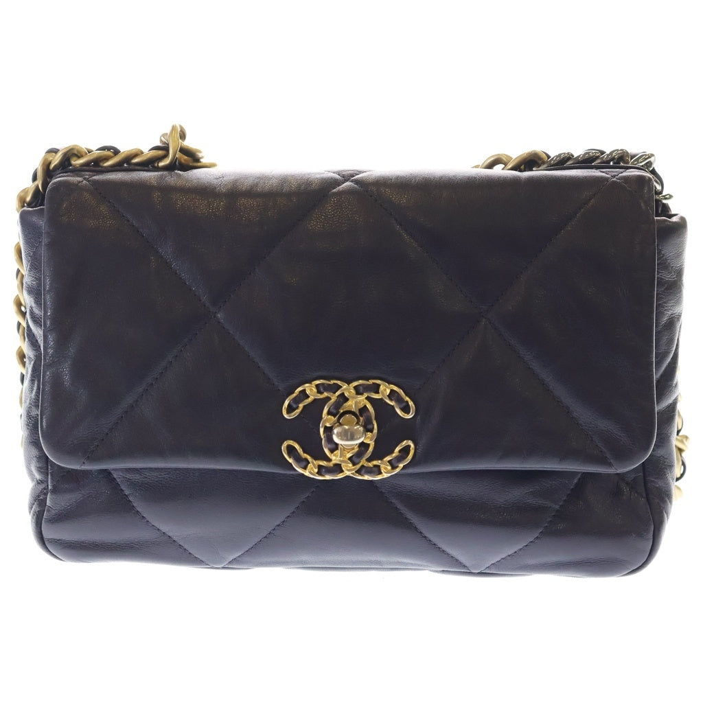 CHANEL(シャネル) シャネル19 ラムスキン ゴールド×シルバー金具 ターンロック 2WAY チェーンショルダーバッグ ハンドバッグ パープル レディース