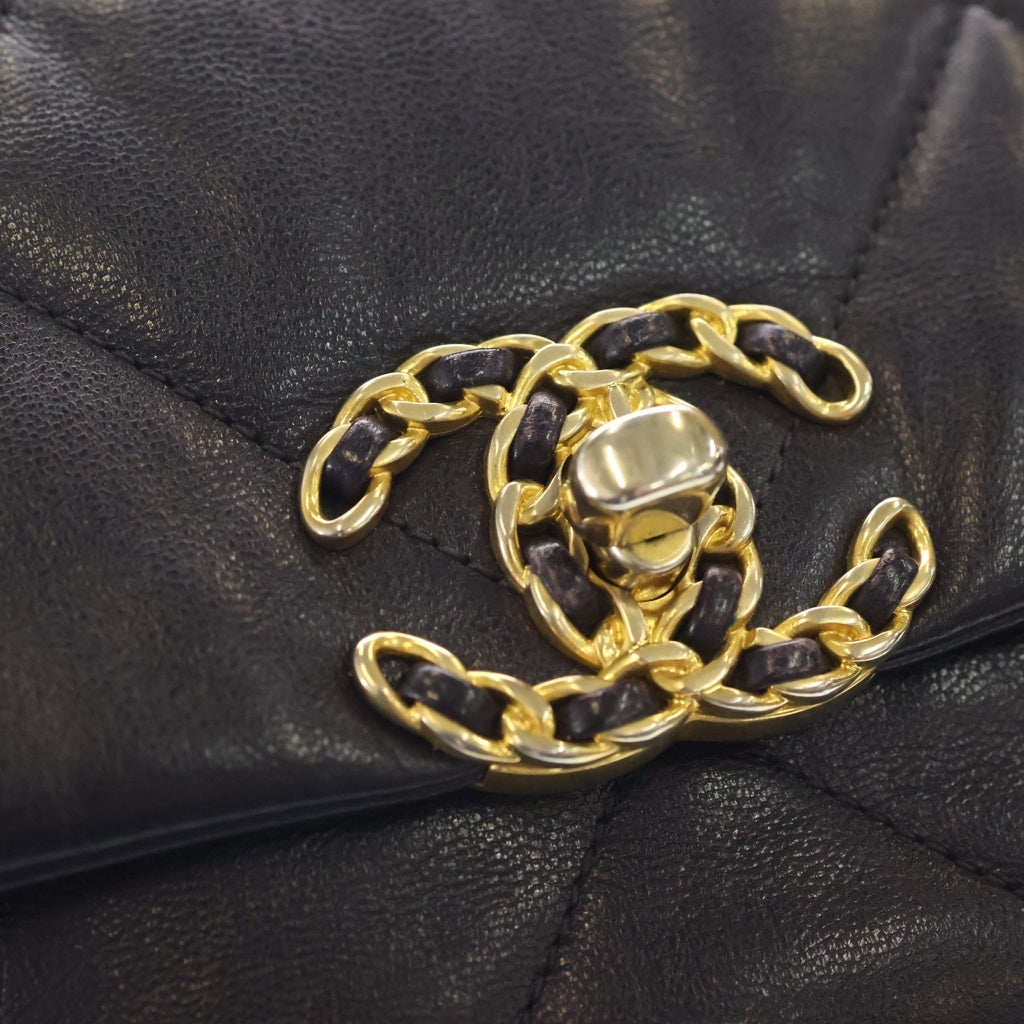 CHANEL(シャネル) シャネル19 ラムスキン ゴールド×シルバー金具 ターンロック 2WAY チェーンショルダーバッグ ハンドバッグ パープル レディース