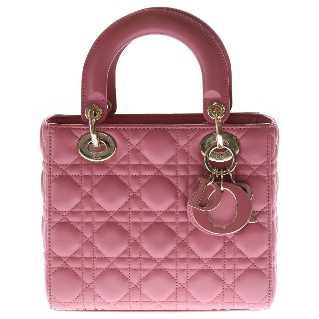 Christian Dior(クリスチャンディオール) レディディオール マイABCディオール スモール ラムスキン カナージュ ゴールド金具 2WAY ショルダーバッグ ハンドバッグ ピンク レディース