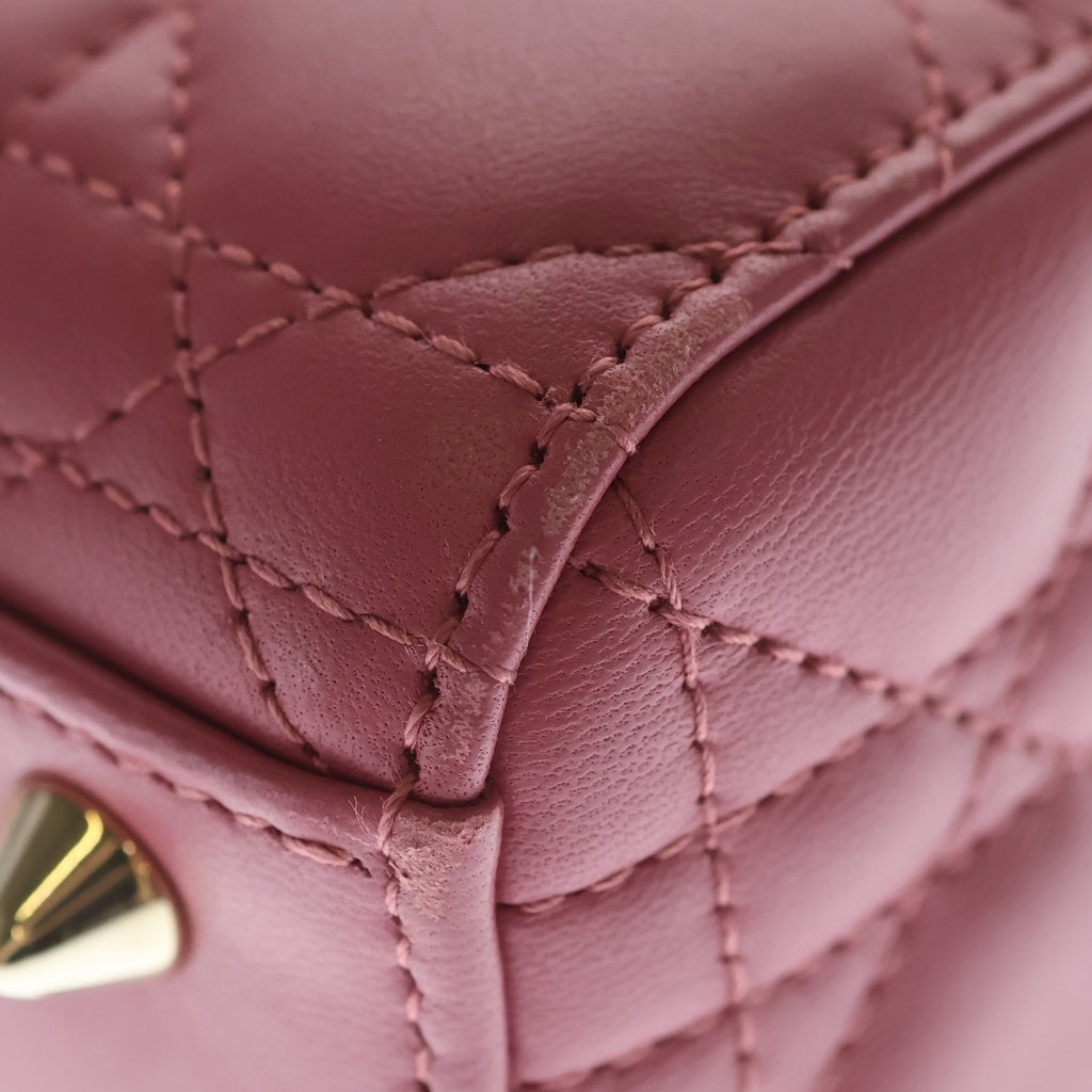 Christian Dior(クリスチャンディオール) レディディオール マイABCディオール スモール ラムスキン カナージュ ゴールド金具 2WAY ショルダーバッグ ハンドバッグ ピンク レディース