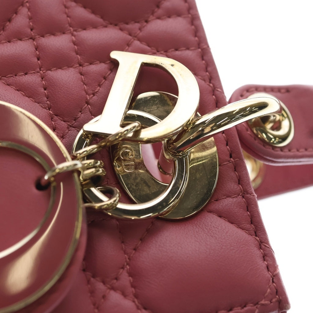 Christian Dior(クリスチャンディオール) レディディオール マイABCディオール スモール ラムスキン カナージュ ゴールド金具 2WAY ショルダーバッグ ハンドバッグ ピンク レディース