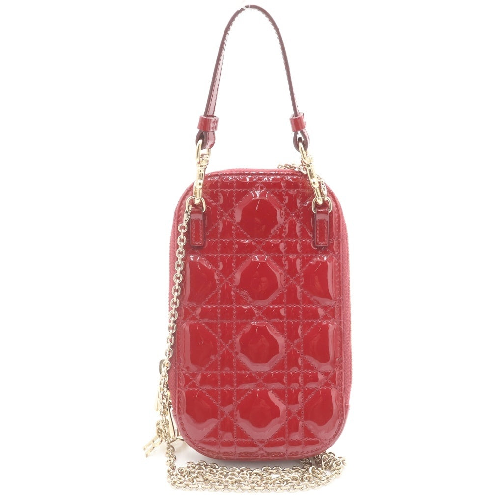 Christian Dior(クリスチャンディオール) カナージュ フォンショルダーバッグ チェーンバッグ ミニバッグ レッド パテント レザー ゴールド金具 レディース