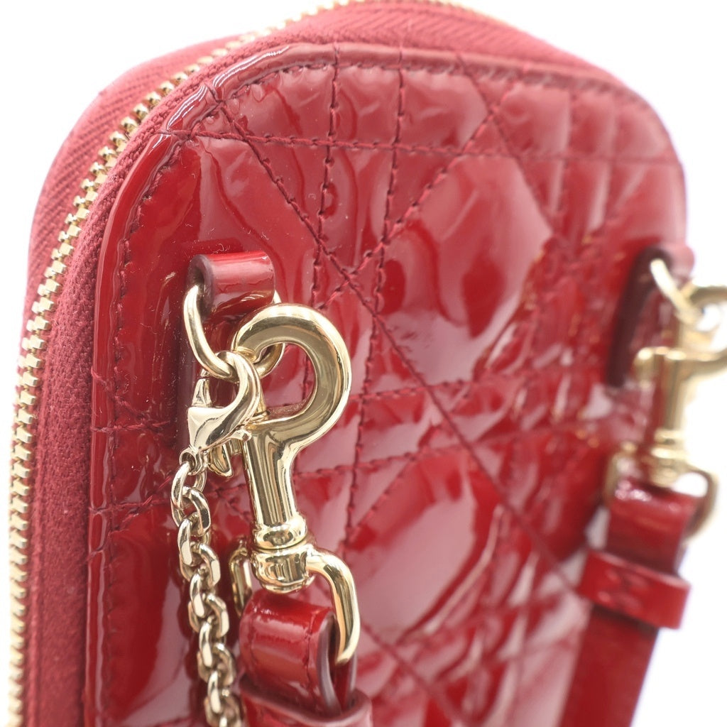 Christian Dior(クリスチャンディオール) カナージュ フォンショルダーバッグ チェーンバッグ ミニバッグ レッド パテント レザー ゴールド金具 レディース