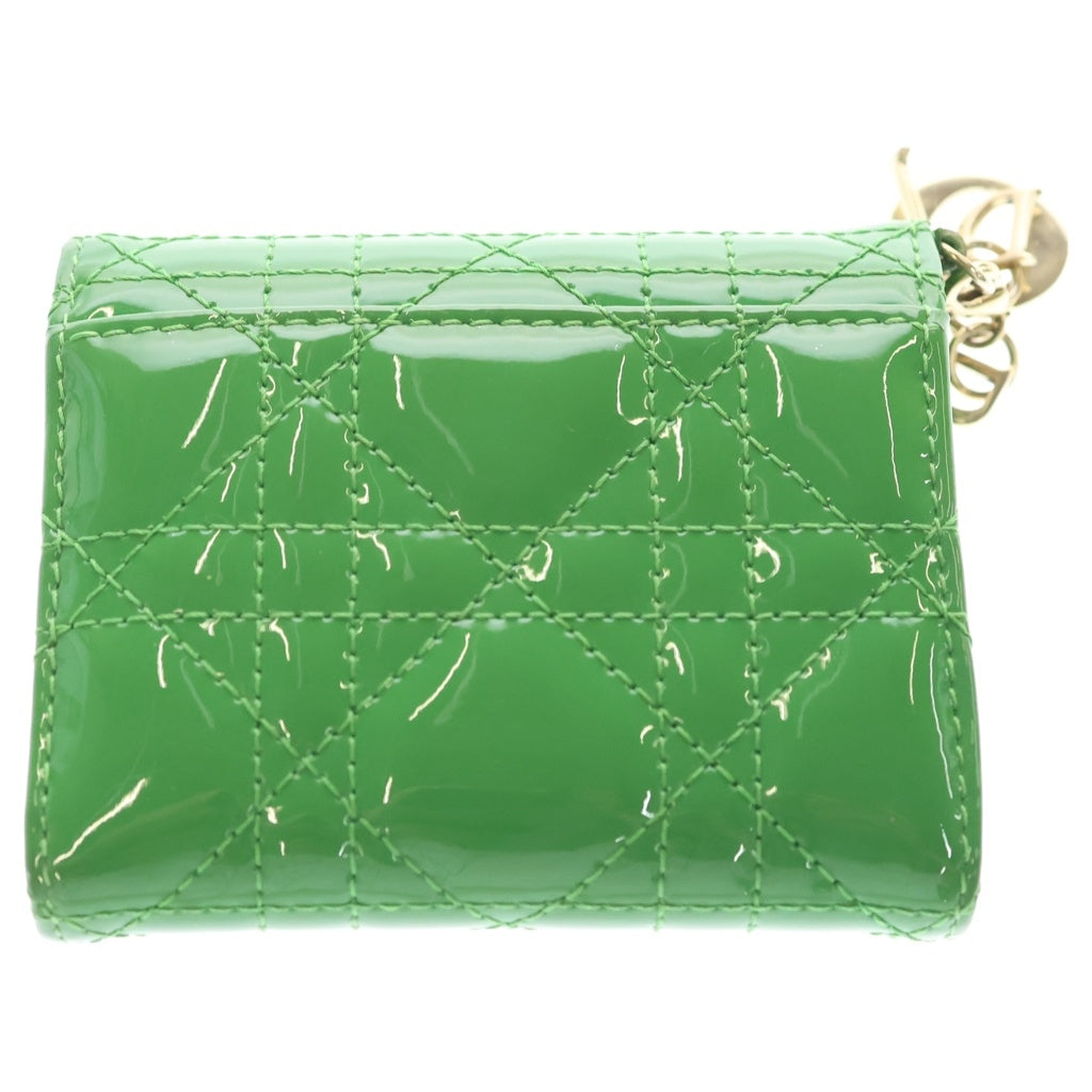Christian Dior(クリスチャンディオール) レディディオール ロータスウォレット パテント カナージュ 三つ折り財布 コンパクトウォレット グリーン レディース