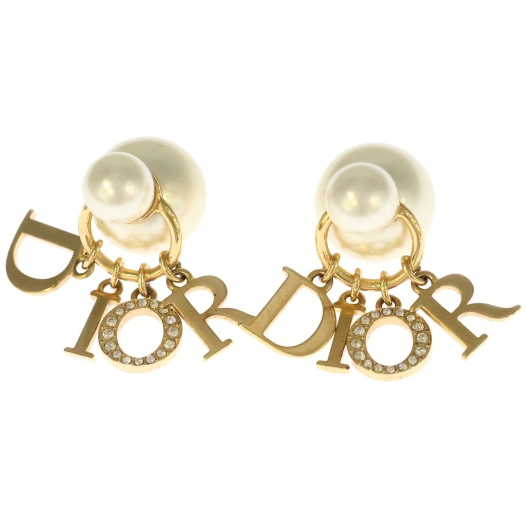 Christian Dior(クリスチャンディオール) ロゴ トライバルピアス フェイクパール ラインストーン GP ピアス ゴールド レディース