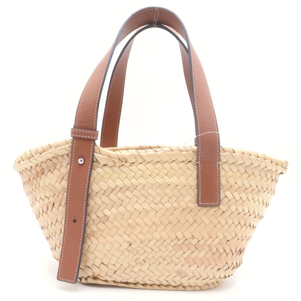 LOEWE(ロエベ) アナグラム ハンドバッグ カゴバッグ ブラウン×ベージュ レザー×ラフィア シルバー金具 レディース