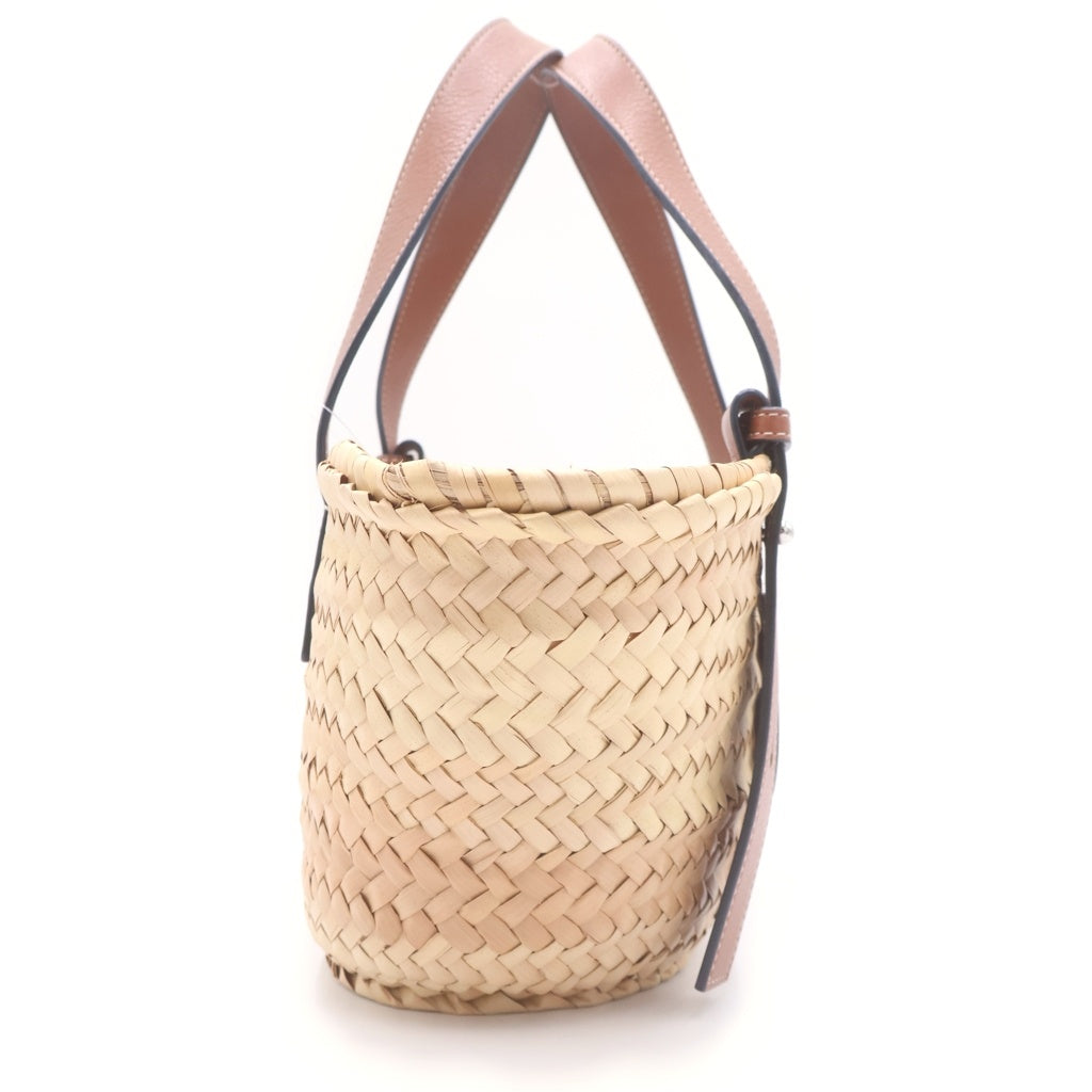LOEWE(ロエベ) アナグラム ハンドバッグ カゴバッグ ブラウン×ベージュ レザー×ラフィア シルバー金具 レディース