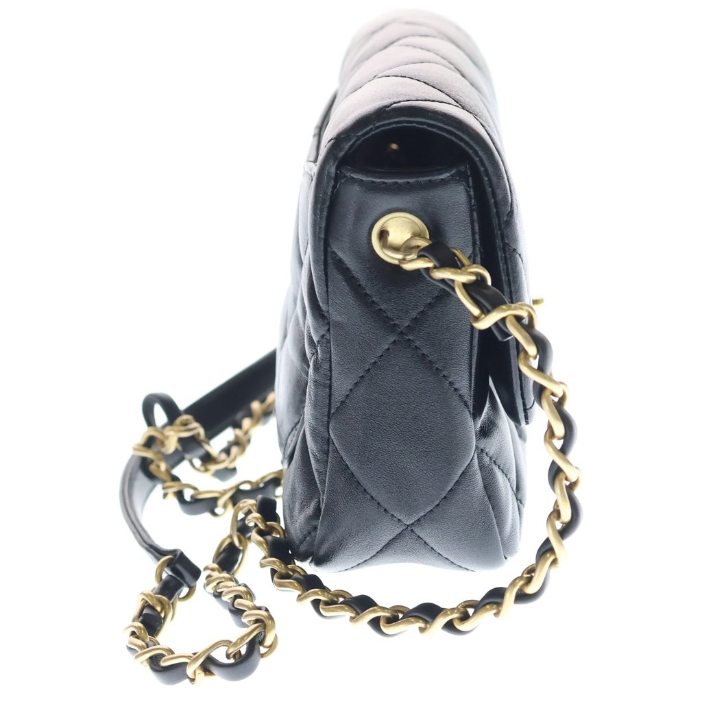 CHANEL(シャネル) マトラッセ ハートロック チェーンショルダーバッグ ラムスキン ゴールド金具 ブラック プレート AS3979 レディース