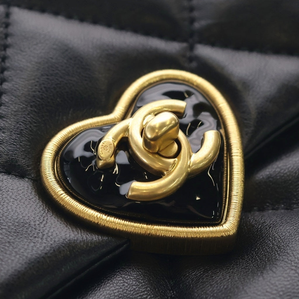 CHANEL(シャネル) マトラッセ ハートロック チェーンショルダーバッグ ラムスキン ゴールド金具 ブラック プレート AS3979 レディース