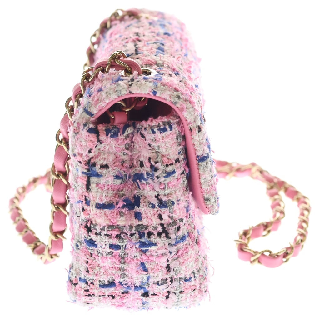 CHANEL(シャネル) ミニマトラッセ 20 シングルフラップ シングルチェーン ショルダーバッグ ピンク ツイード GD金具 レディース