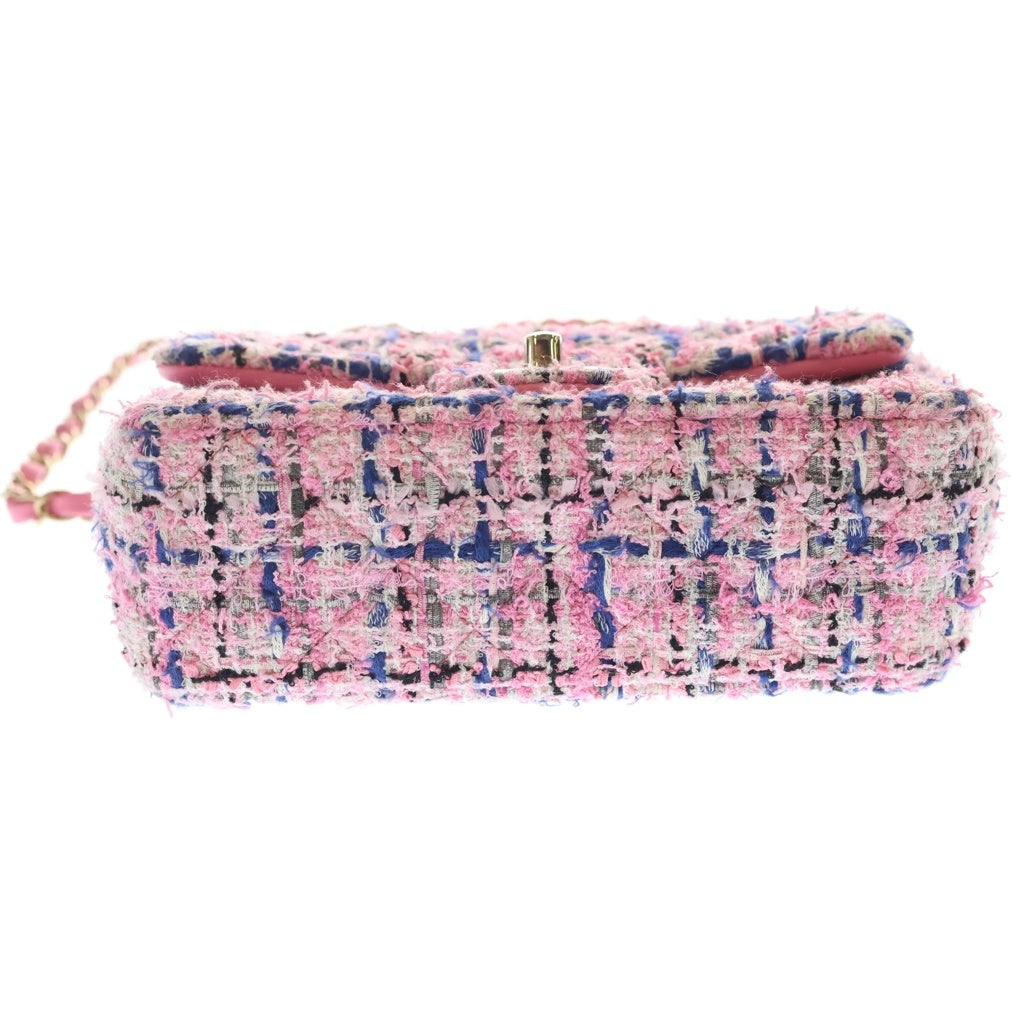 CHANEL(シャネル) ミニマトラッセ 20 シングルフラップ シングルチェーン ショルダーバッグ ピンク ツイード GD金具 レディース