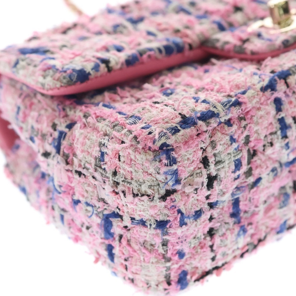 CHANEL(シャネル) ミニマトラッセ 20 シングルフラップ シングルチェーン ショルダーバッグ ピンク ツイード GD金具 レディース