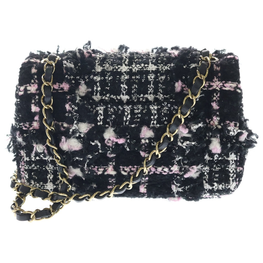 CHANEL(シャネル) ミニマトラッセ ツイード チェーンショルダーバッグ ブラック/ピンク/ホワイト ゴールド金具 レディース