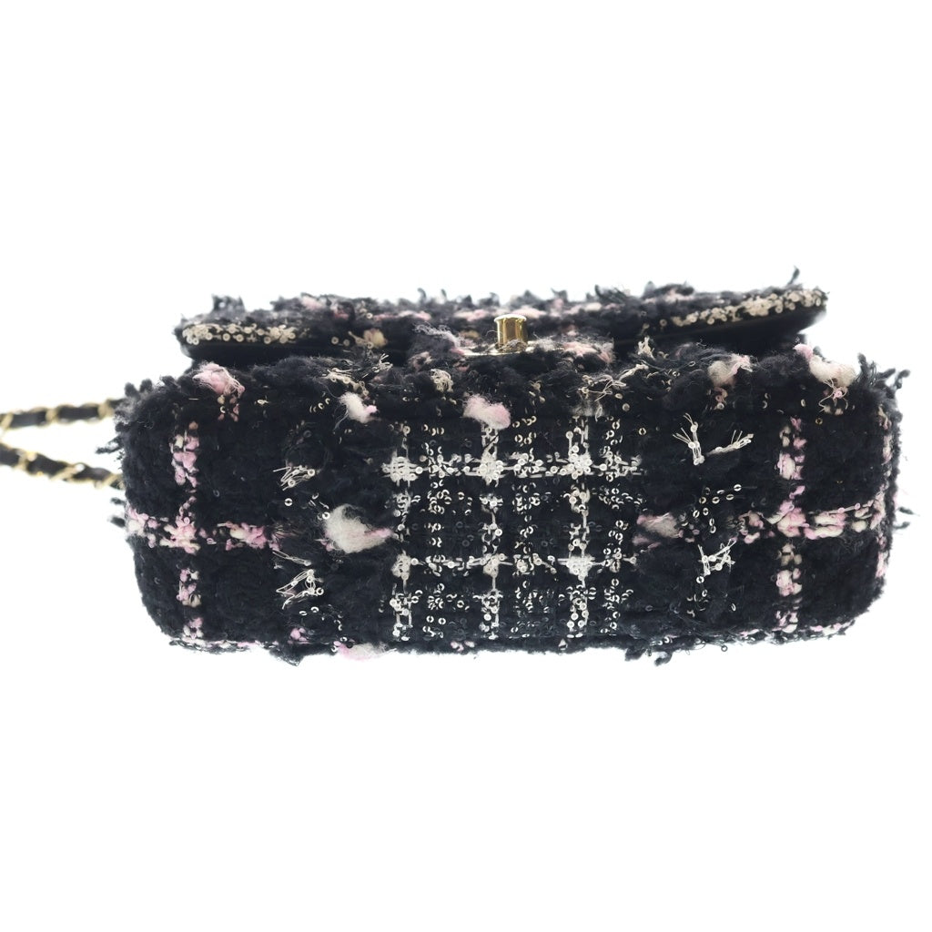 CHANEL(シャネル) ミニマトラッセ ツイード チェーンショルダーバッグ ブラック/ピンク/ホワイト ゴールド金具 レディース