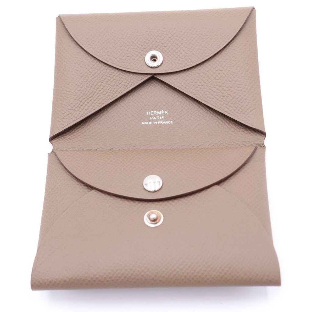 HERMES(エルメス) カルヴィデュオ エトゥープ エプソン コインケース 小物入れ ミニ財布 グレージュ ブラウン レザー W刻印 レディース