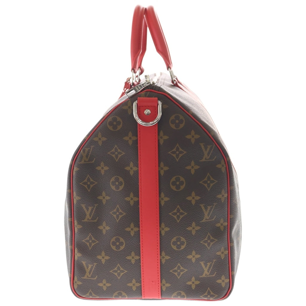 LOUIS VUITTON(ルイヴィトン) モノグラム キーポルバンドリエール50 トラベルバッグ ボストンバッグ ハンドバッグ ブラウン×ポピーレッド レザー×PVC M44740 シルバー金具 レディース