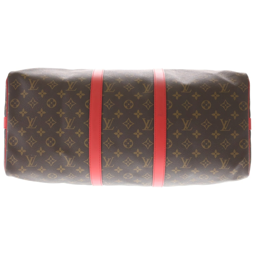 LOUIS VUITTON(ルイヴィトン) モノグラム キーポルバンドリエール50 トラベルバッグ ボストンバッグ ハンドバッグ ブラウン×ポピーレッド レザー×PVC M44740 シルバー金具 レディース