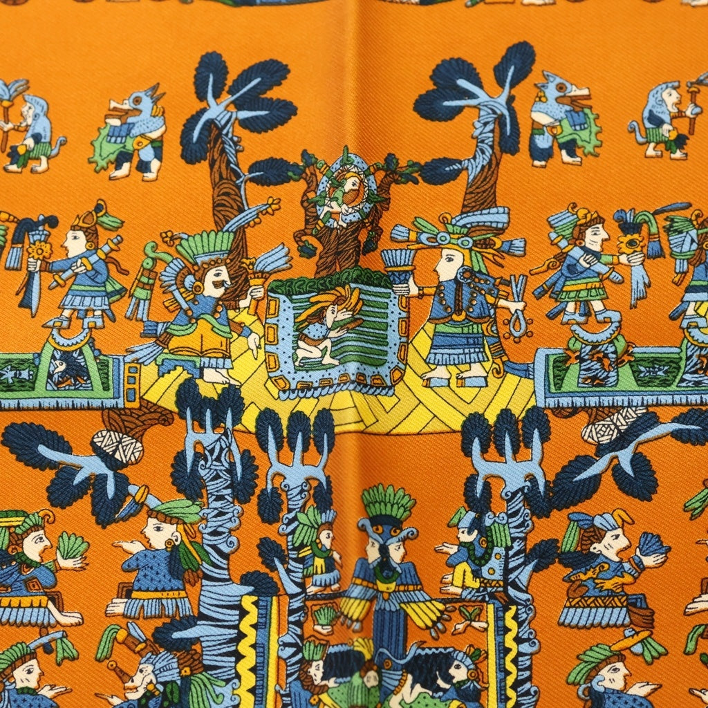 HERMES(エルメス) カレ50 天体と太陽 シルクスカーフ オレンジ レディース