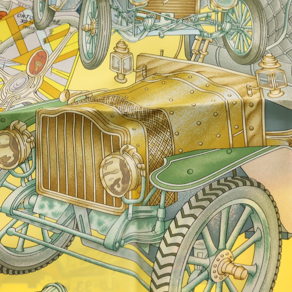 HERMES(エルメス) automobile カレ90 オートモービル シルクスカーフ イエロー レディース
