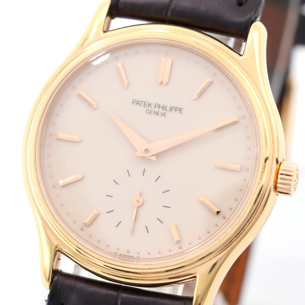 PATEK PHILIPPE(パテックフィリップ) カラトラバ アイボリー文字盤 レザーベルト 手巻き 腕時計 K18PG ピンクゴールド/ブラック 3923R