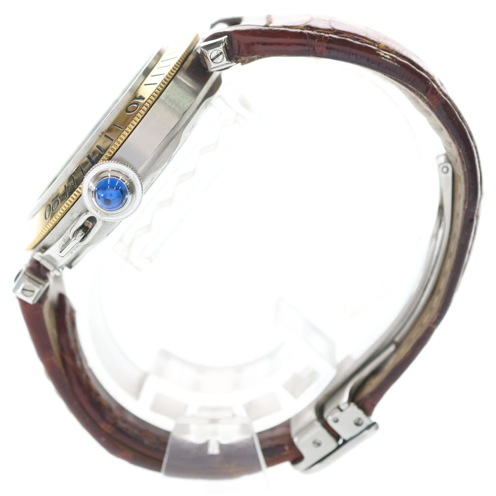 Cartier(カルティエ) パシャ ドゥ カルティエ プロンジャーウォッチ デイト 裏スケ YG×SS×レザー/AT オートマ 自動巻き 腕時計 シルバー文字盤 W3103555