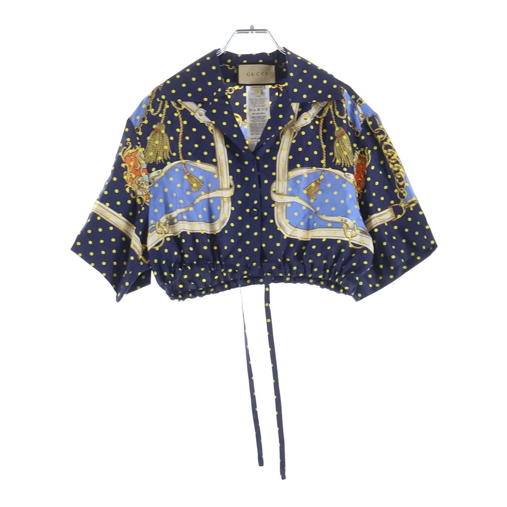 GUCCI(グッチ) 短丈 ZANUR シルクシャツ ネイビー #38 744796 レディース