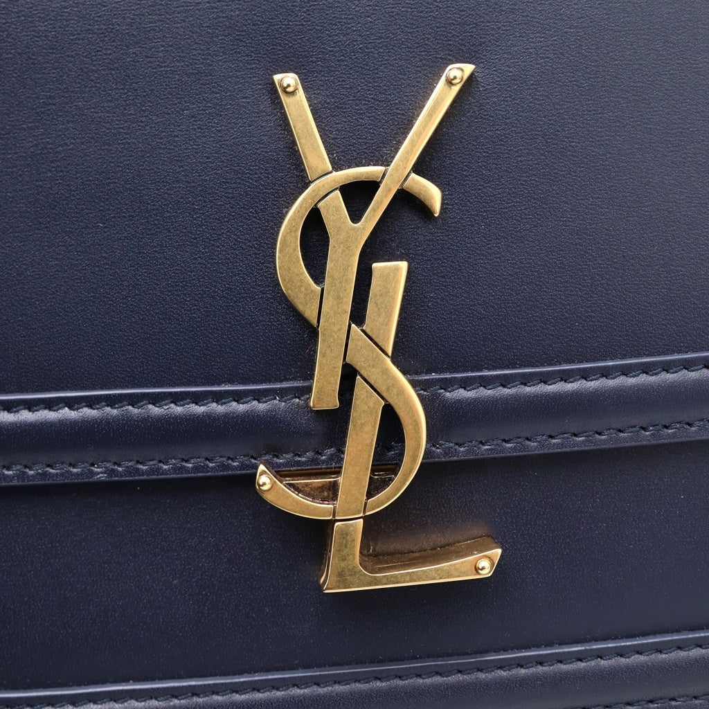 SAINT LAURENT PARIS(サンローランパリ) ソルフェリーノ スモール ショルダーバッグ ミニバッグ ネイビー レザー 634306 ゴールド金具 レディース